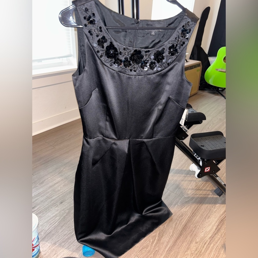 NWT ANTONIO MELANI Black Dress with Floral Accents Size 8